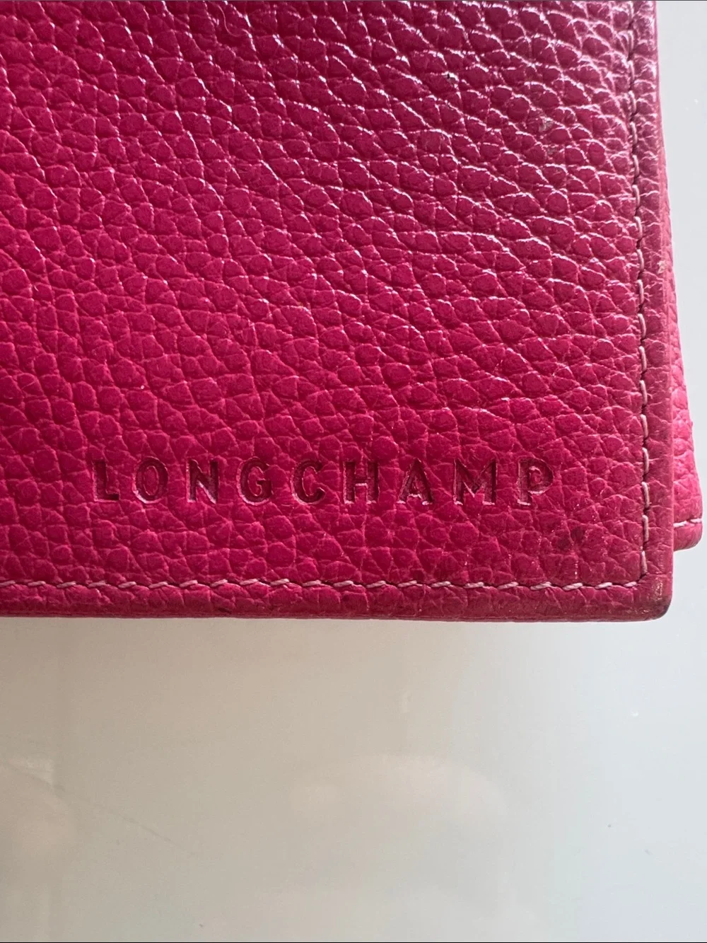 Longchamp Hot Pink Leather Clutch with Buckle Strap